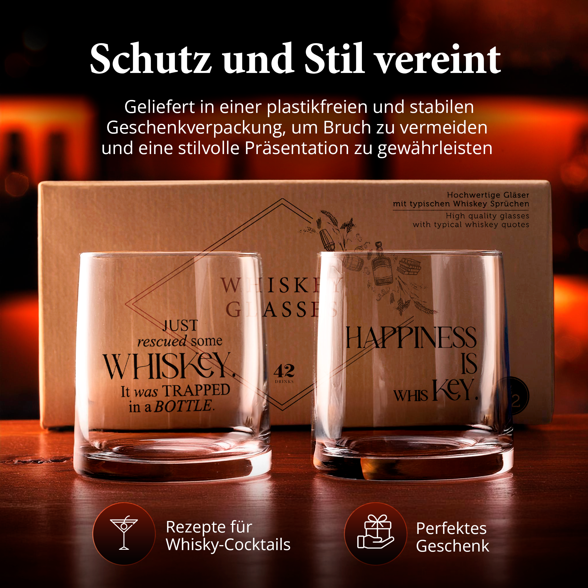 Whiskey Gläser - 2er Geschenkset mit Sprüchen (2 x 350 ml)