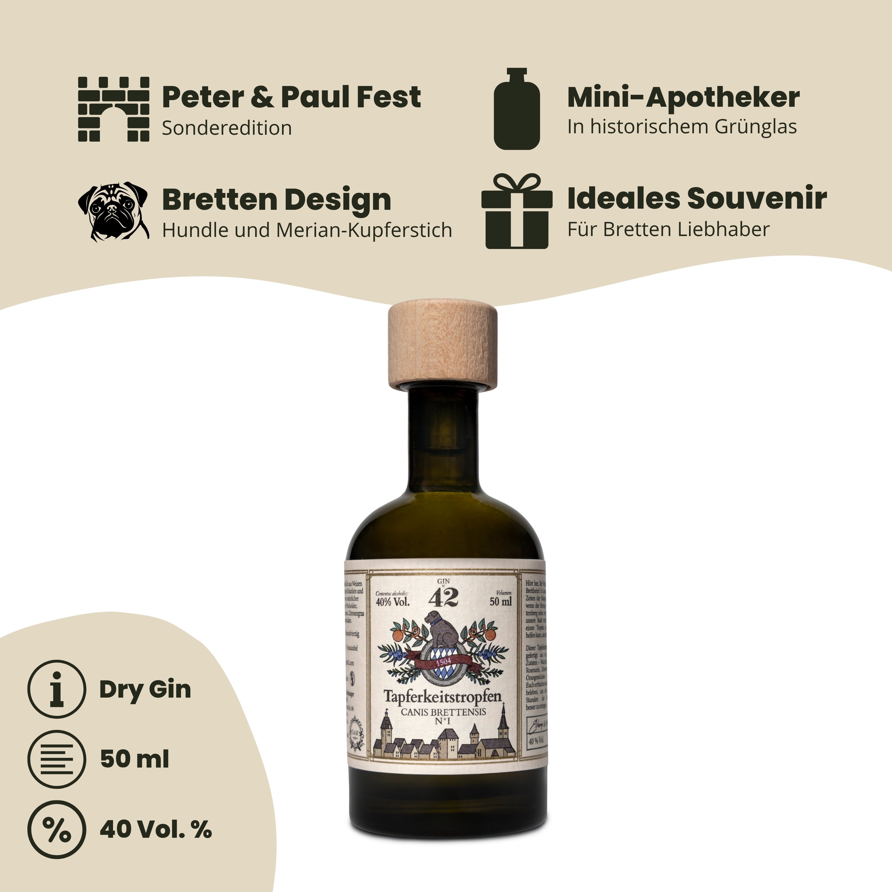Gin 42 Mini Tapferkeitstropfen - Peter-und-Paul Fest Edition 40 % Vol. 0,05 L