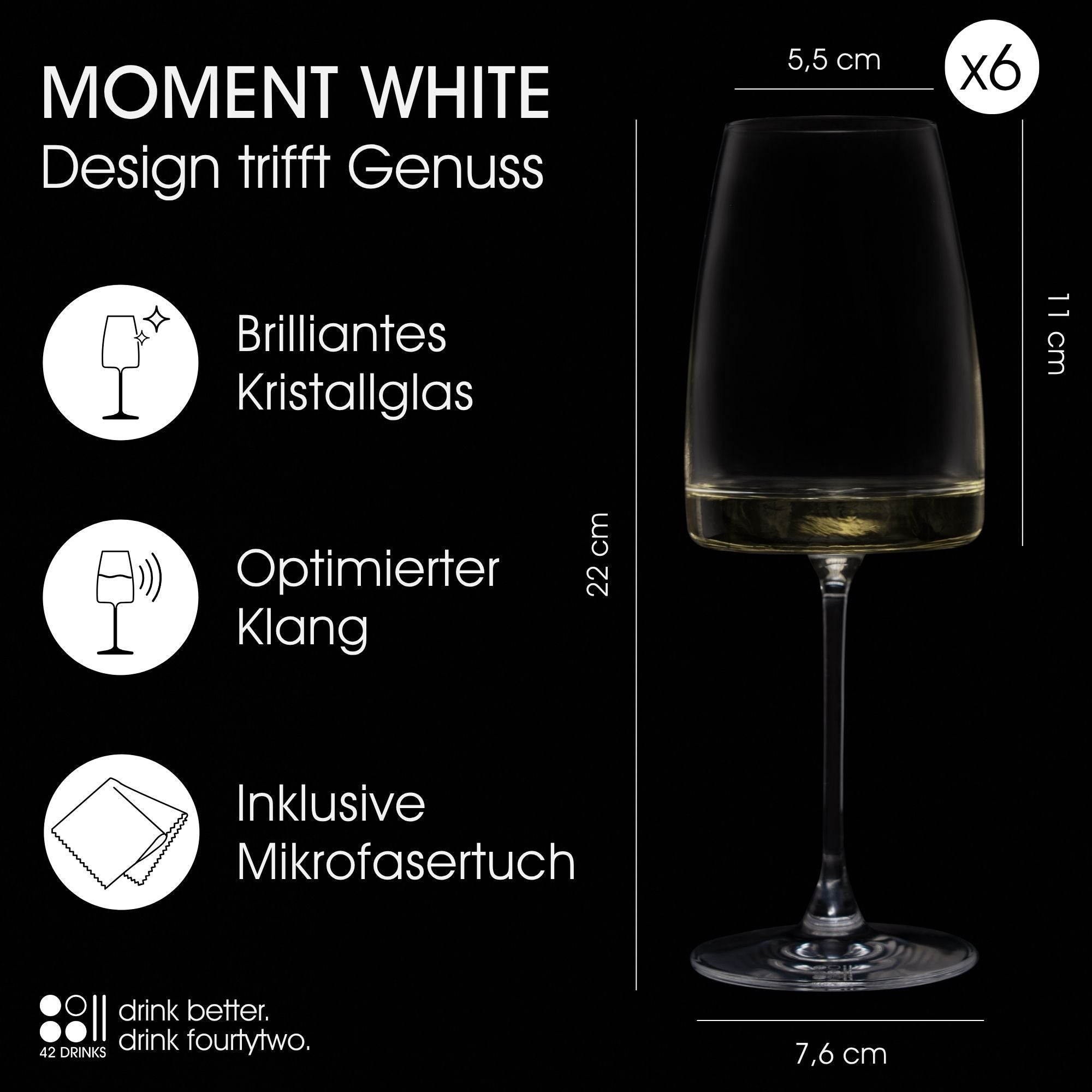 MOMENT WHITE – 6er Set Weißweingläser (420 ml) inkl. Poliertuch