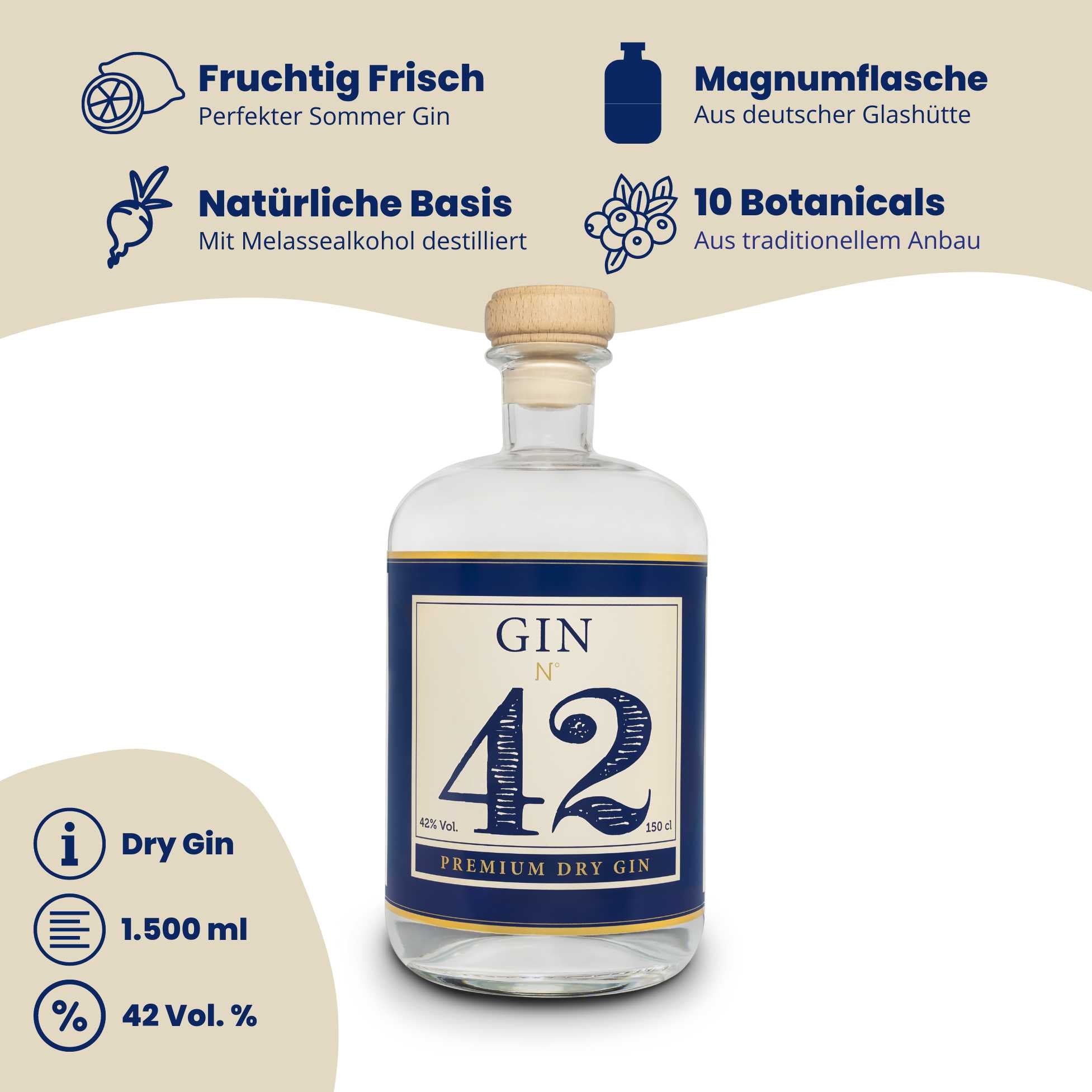 Gin 42 Magnum Premium Dry Gin 42 % Vol. 1,5 l