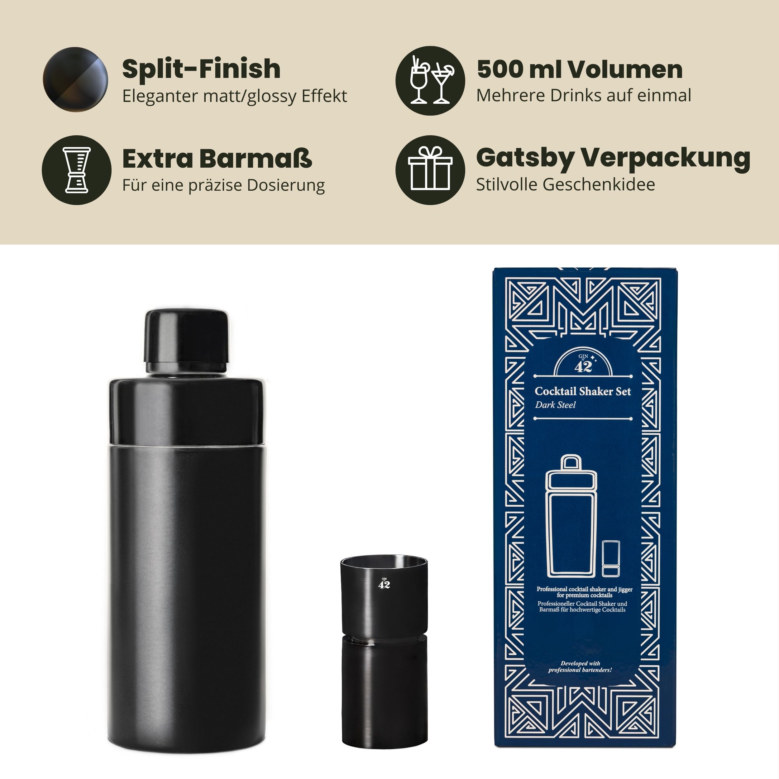 Cocktail Shaker Set - Dark Steel - 500 ml