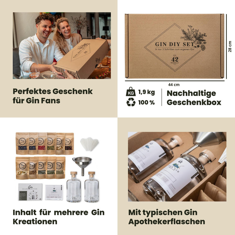 Coffret Gin DIY | Coffret Gin à faire soi-même pour femmes et hommes | Kit  Gin avec des plantes et épices sélectionnées | L'idée cadeau | Coffret de