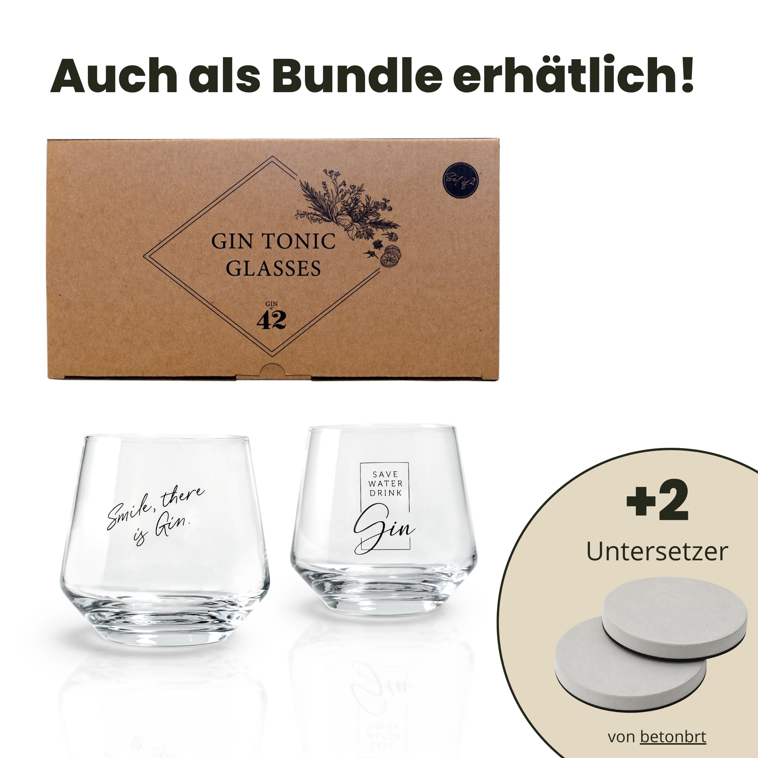 Gin Tonic Gläser - 2er Geschenkset mit Gin Sprüchen (2 x 400 ml)