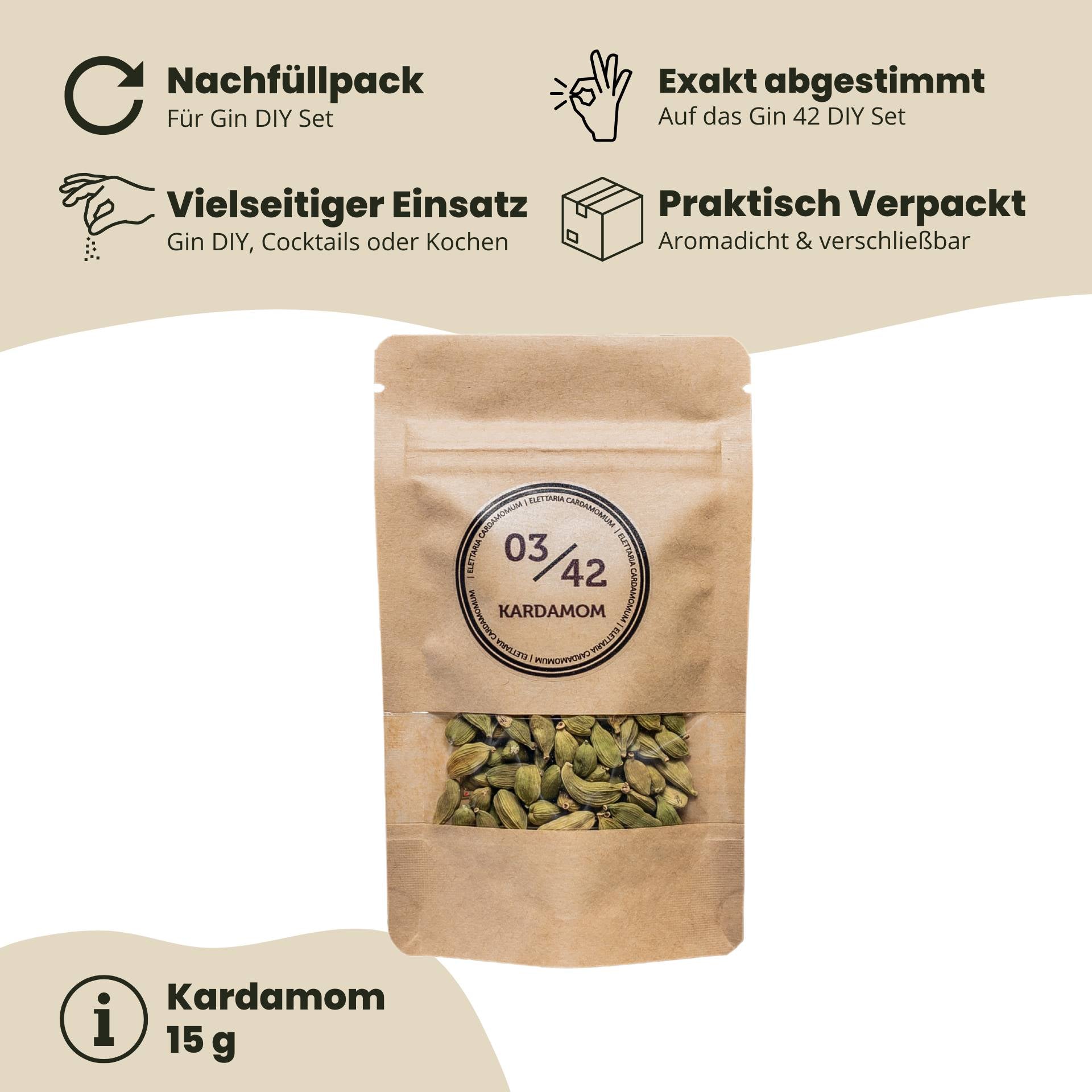 03/42 Confezione di ricarica al cardamomo da 15 g – Set botanico premium per il fai da te