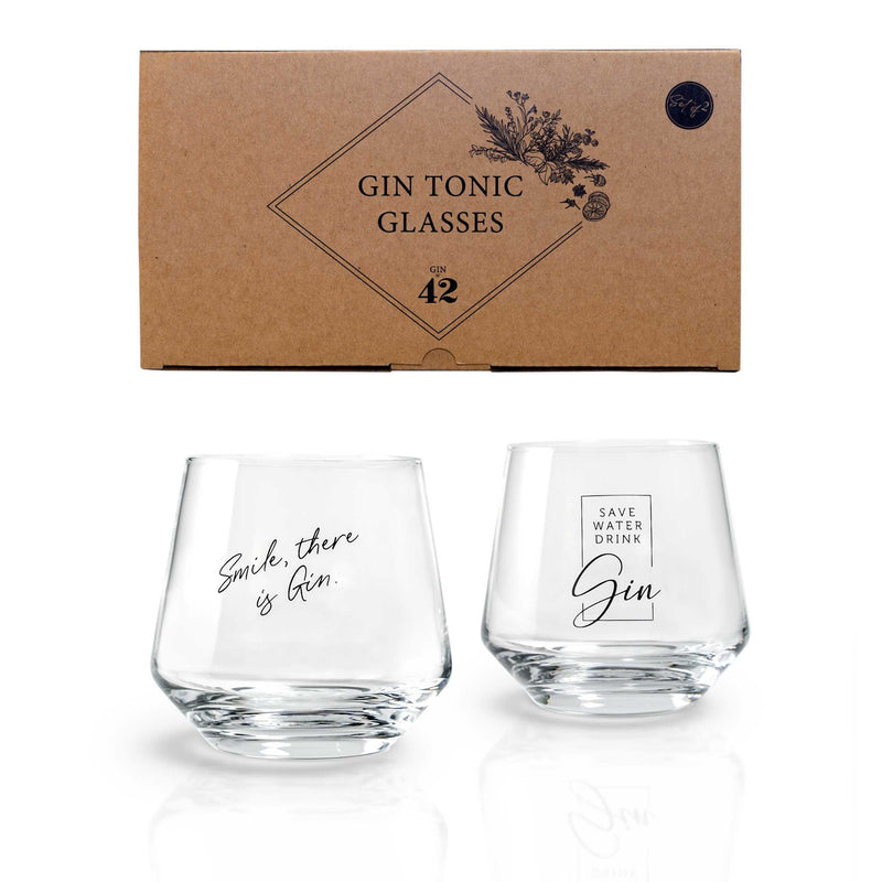 Bicchieri Gin Tonic - set regalo da 2 con scritte gin (2 x 400 ml) – Gin 42