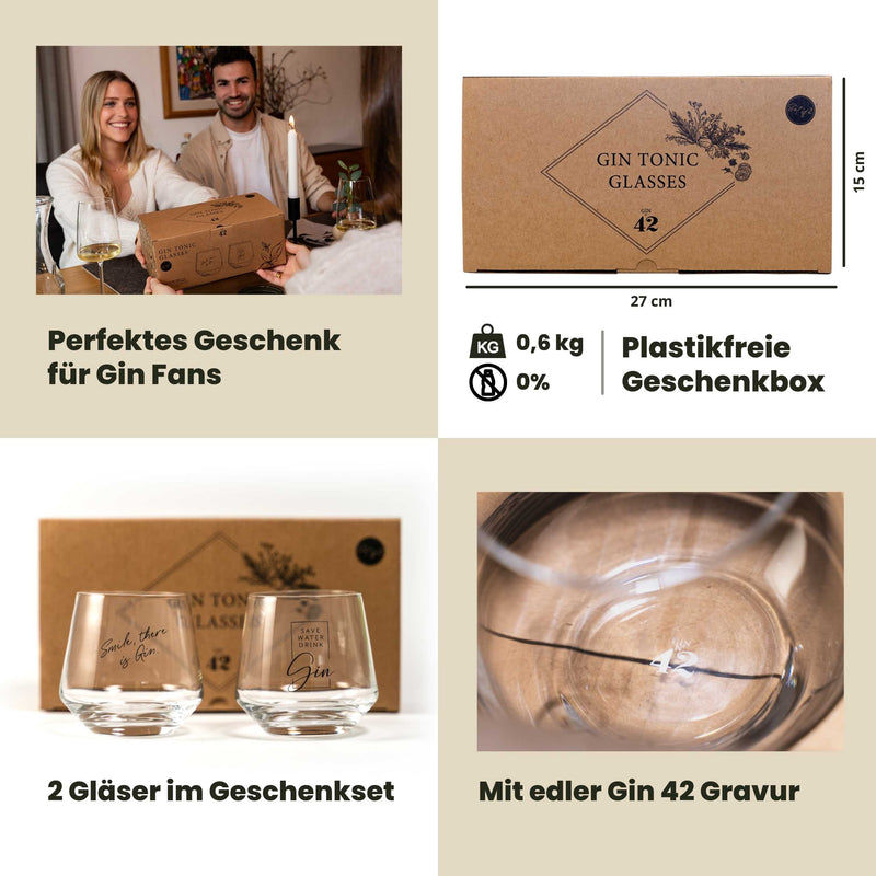 Verres à Gin Tonic - coffret cadeau de 2 avec dictons sur le gin (2 x – Gin  42