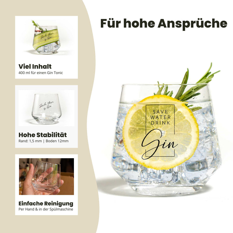 Bicchieri Gin Tonic - set regalo da 2 con scritte gin (2 x 400 ml)