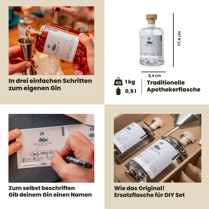 Refill-Flasche Gin DIY Set - 500 ml Neutralalkohol 37,5 % Vol.